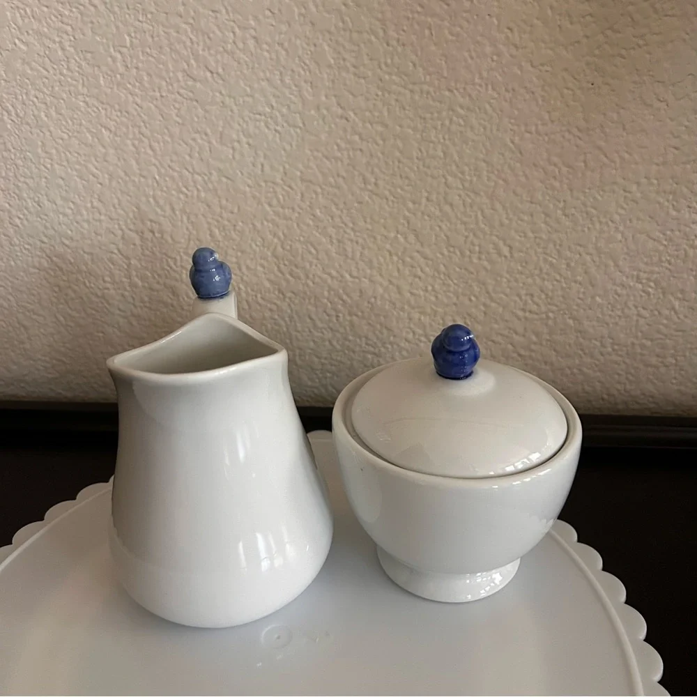 Vintage B.I.A. Cordon Bleu Cream & Sugar Set  Blue Bird Accents White porcelain